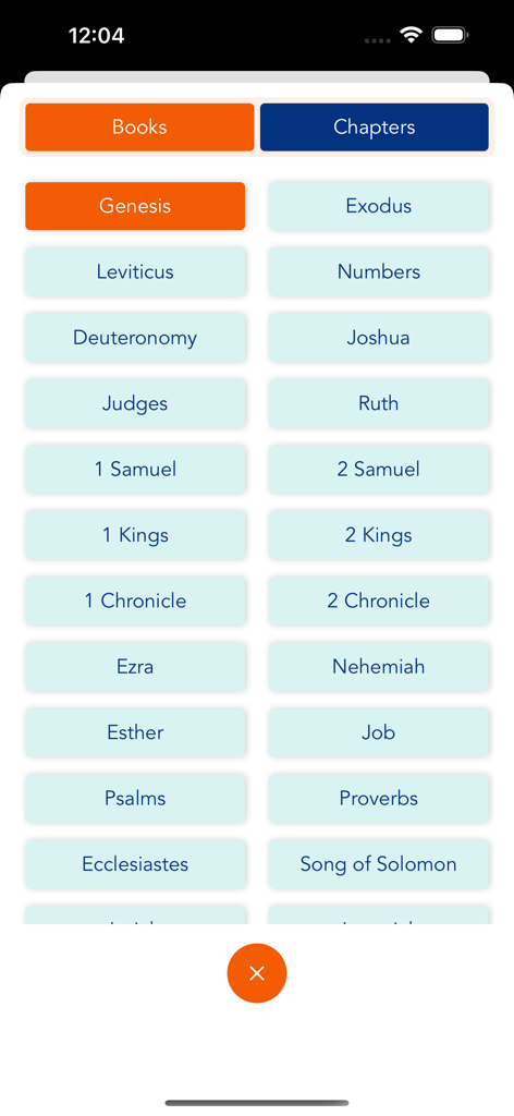 Holy Bible - Offline - Interface of the Holy Bible Offline app showing a grid list of Bible books for easy navigation