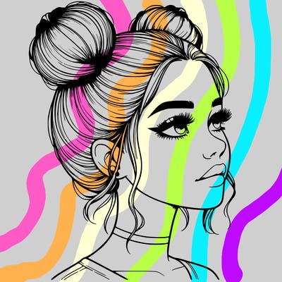 realistic girl with buns on the top of her head