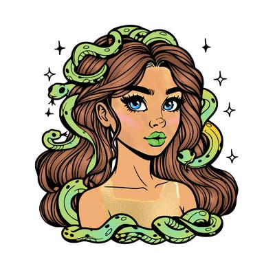 realistic girl with snakes as hair