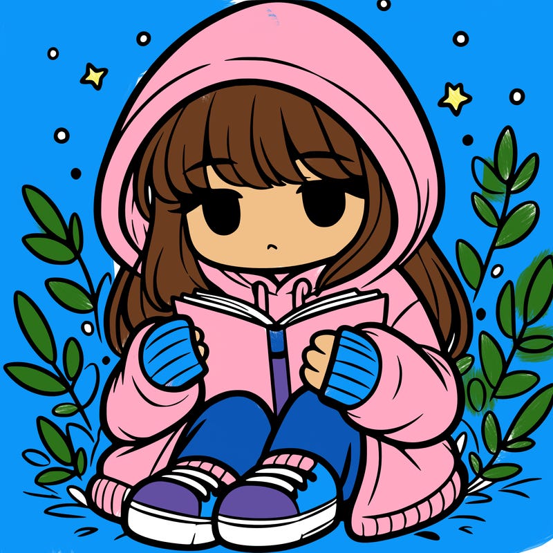 girl in oversized hoodie reading a book
