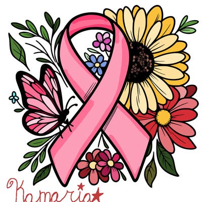 cancer awareness symbol with flowers and butterflies