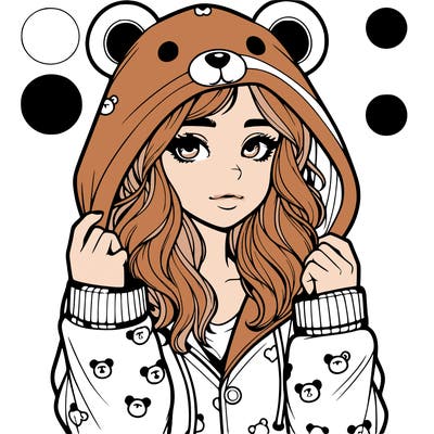 realistic girl in a animal pjs hoodie