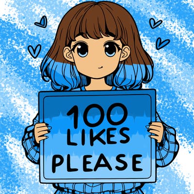 a girl holding a sign saying 100 likes please