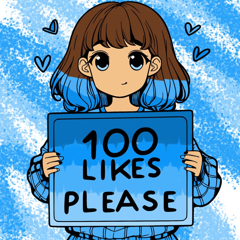 a girl holding a sign saying 100 likes please