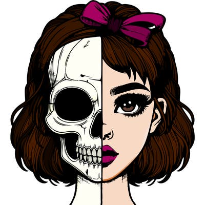 realistic girl with half skull mask