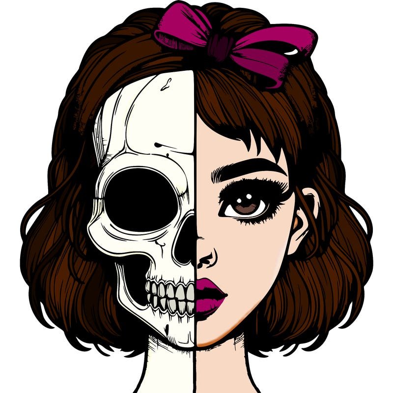 realistic girl with half skull mask