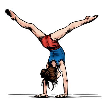 realistic gymnastic hand stand girl in four splits