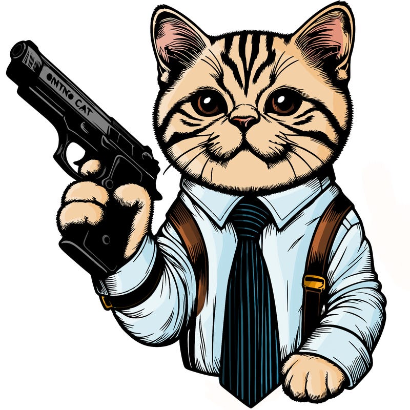 realistic cat have a gun