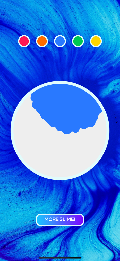 DIY Slime Simulator Fun - A blue slime creation interface in the DIY Slime Simulator Fun app with color selection buttons.