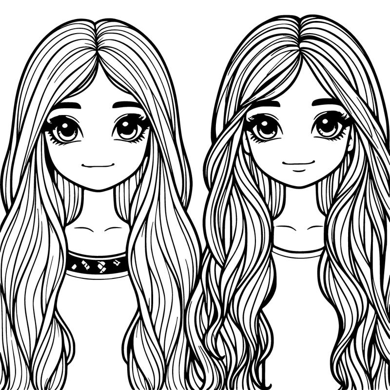 two realistic girls with long hair