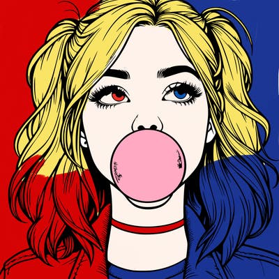 realististic girl blowing bubble -gum