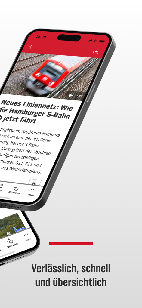 NDR Hamburg - NDR Hamburg app news screen showing a story about the local train network.