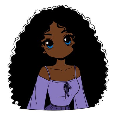 a black anime girl with long afro hair