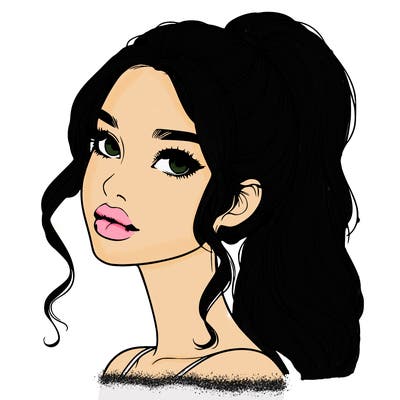 realistic girl with a ponytail on her hair and lips