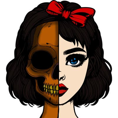 realistic girl with half skull mask