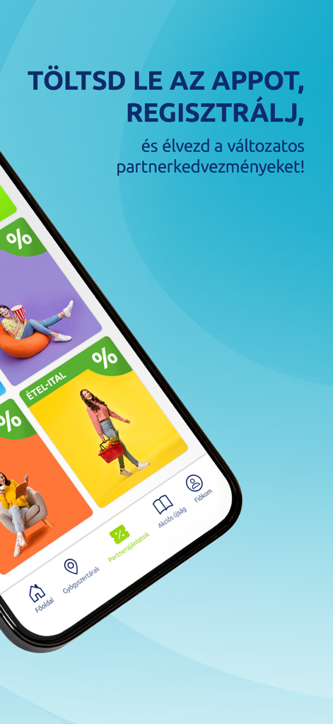 BENU Gyógyszertár - BENU Pharmacy Mobile App-Bildschirm zeigt Lifestyle-Rabatte und Treueprämien.