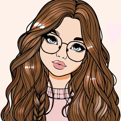 girl with long hair and freckles and glasses realistic
