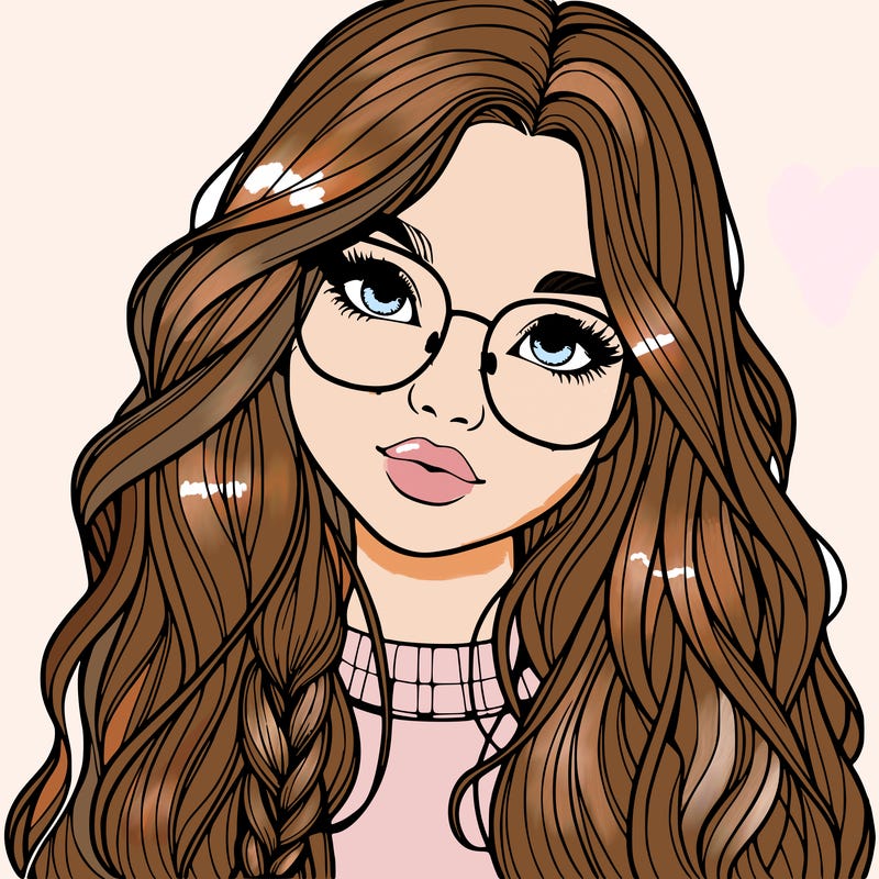 girl with long hair and freckles and glasses realistic