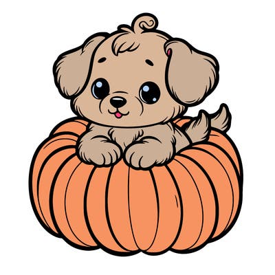 cute little puppy in a pumpkin