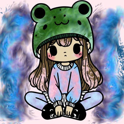 a girl wearing a frog hat and some frog socks