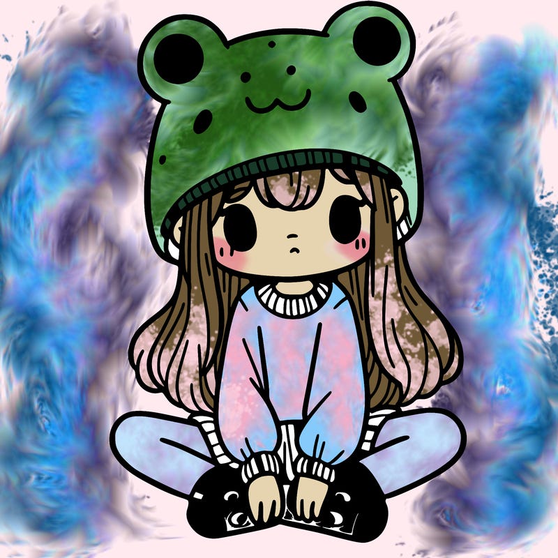 a girl wearing a frog hat and some frog socks