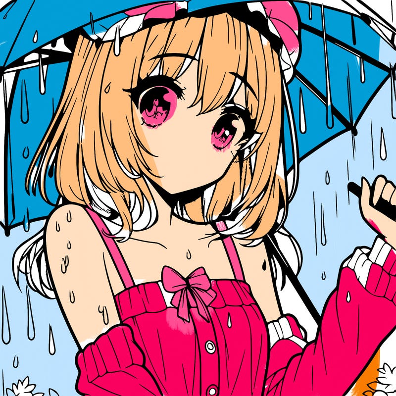 pretty anime girl in the rain