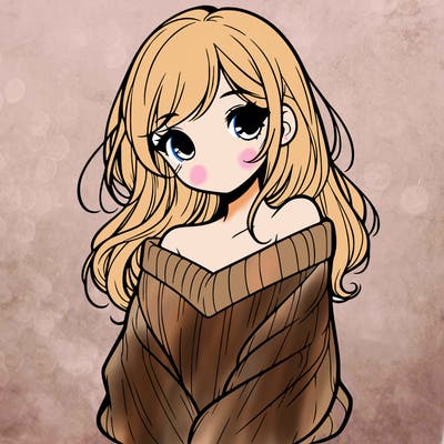 shy pretty girl wearing a sweater that is falling off one shoulder portrait