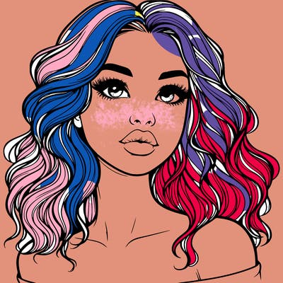 realistic girl with wavy hair and lips