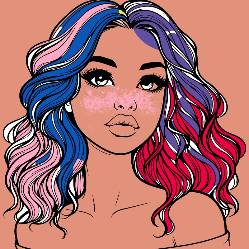 realistic girl with wavy hair and lips