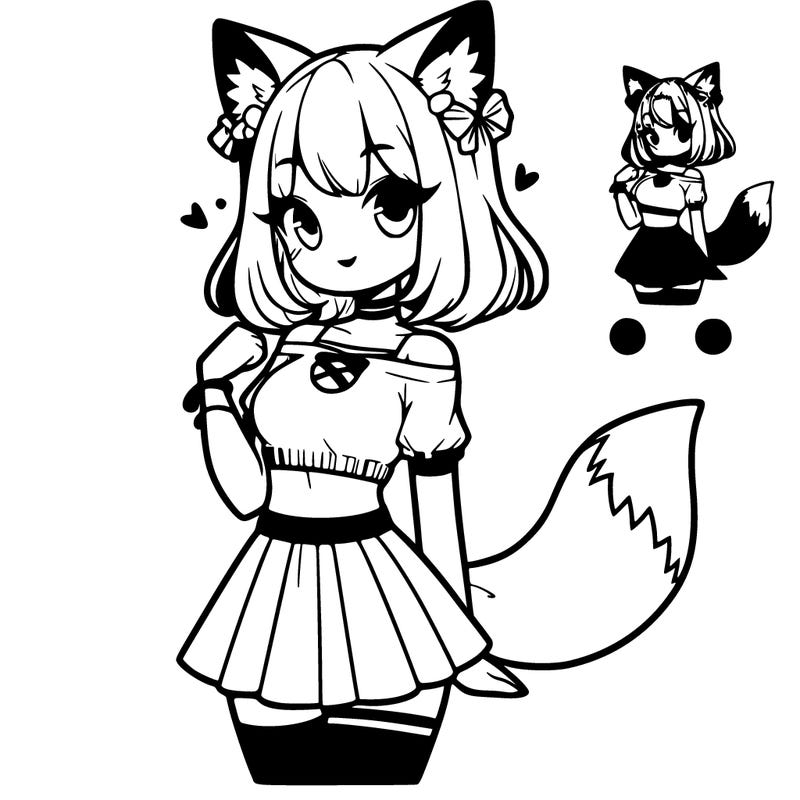 eevee girl that has ears and tail wearing crop top and skirt and a very very cute hair style