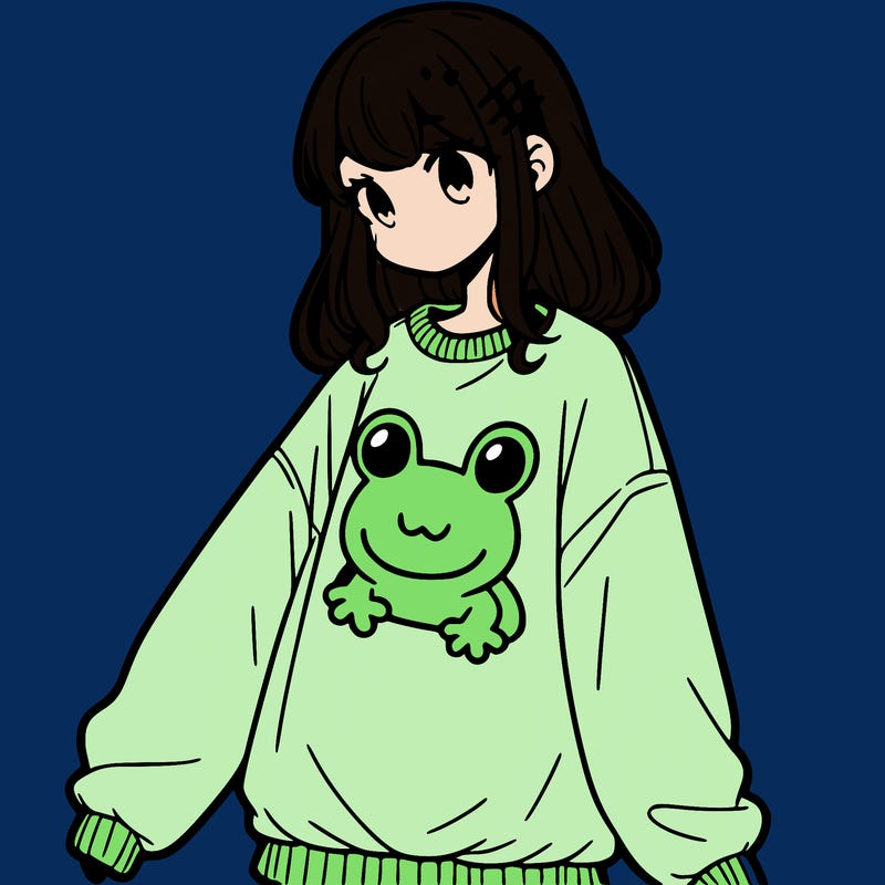 girl wearing frogging sweatshirt