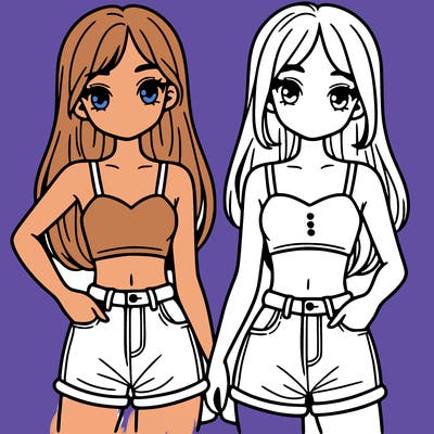 two sisters with crop tops and jean shorts and straight hair