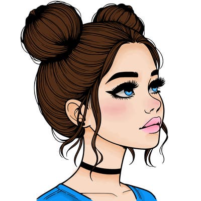 realistic girl with buns on the top of her head