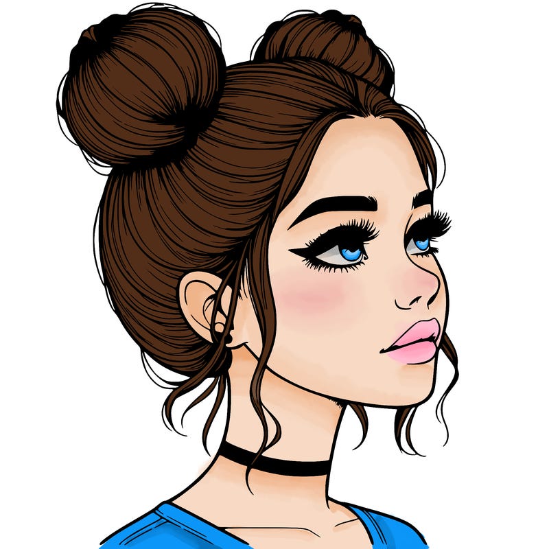 realistic girl with buns on the top of her head