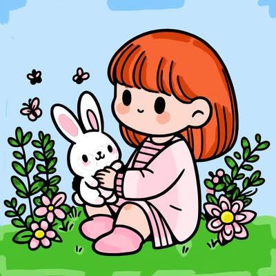 little girl holding a bunny in her arms