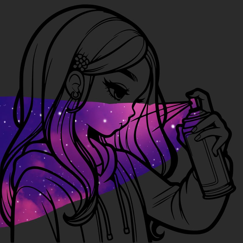 a realistic girl spray painting