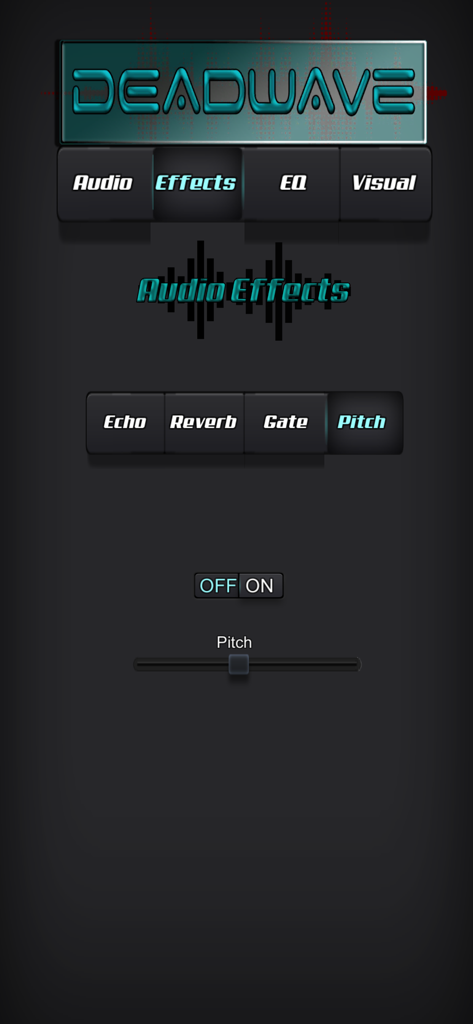 DeadWave - Interface of the DeadWave paranormal app showing audio effects including echo reverb noise gate and pitch controls