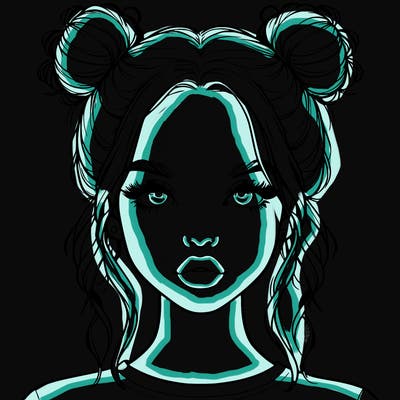 realistic girl with two buns in hair and lips