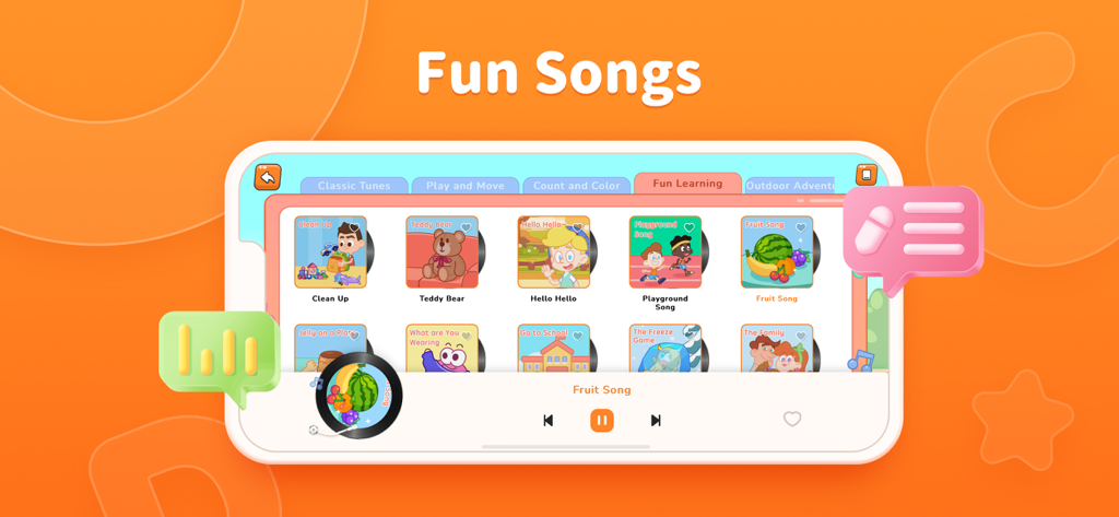 思达口语 - Lingo Star app interface displaying a selection of interactive and educational fun songs for children.