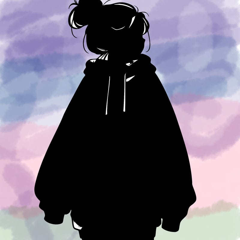 realistic girl with a oversized sweatshirt on and a bun