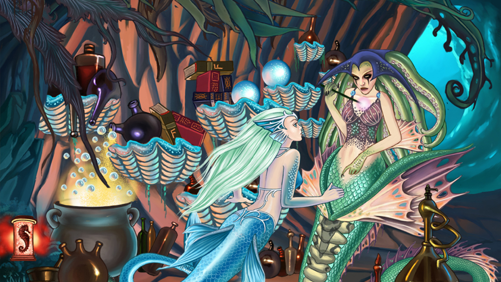 The Little Mermaid Game Book - La Sirenita conociendo a la Bruja Marina en su mágica cueva submarina