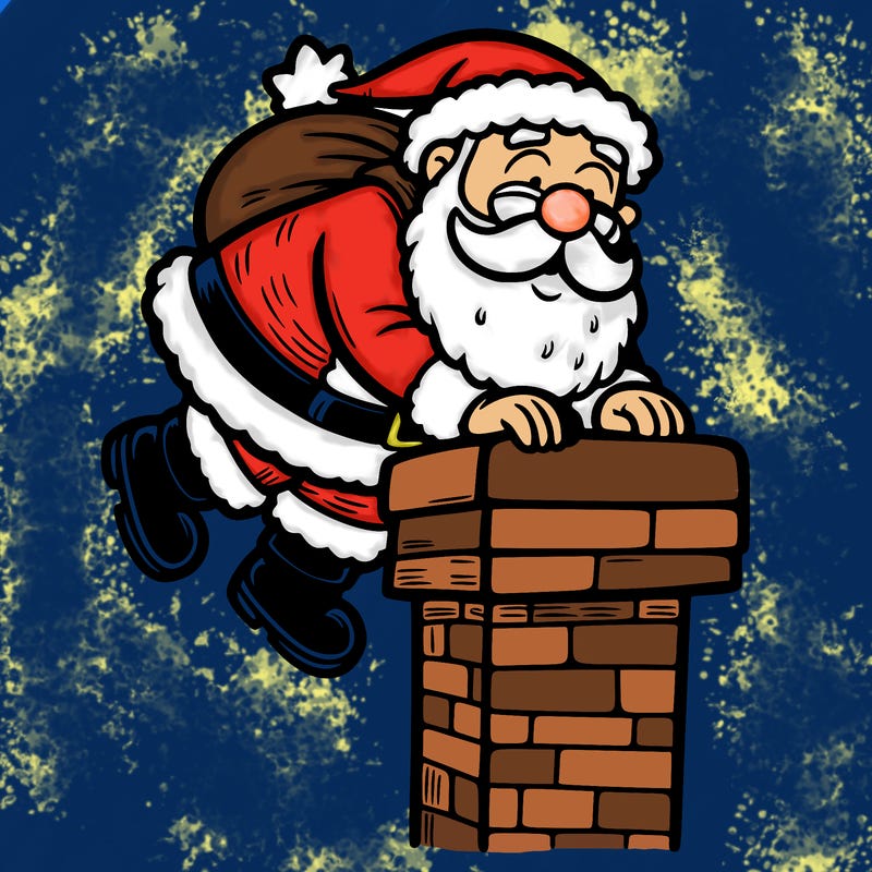 santa climbing down a chimney