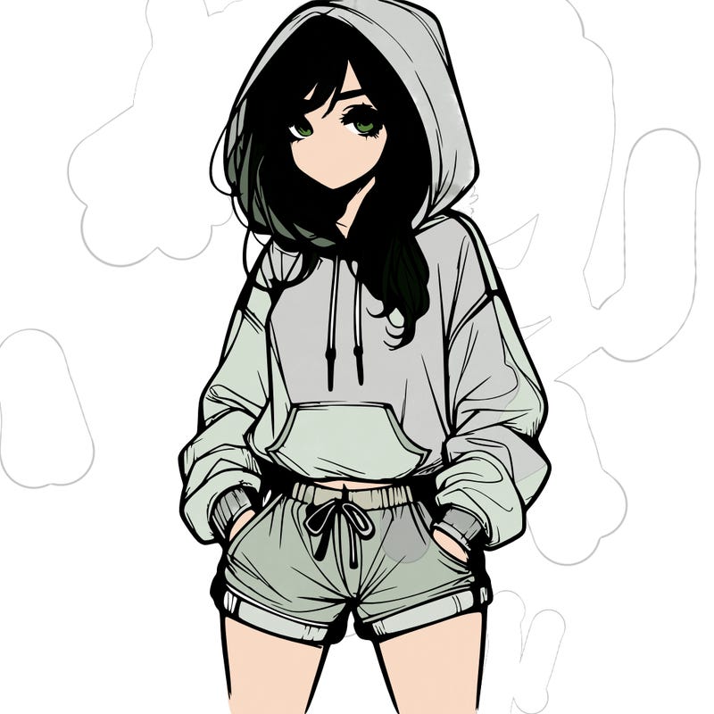 realistic girl in shorts and hoodie
