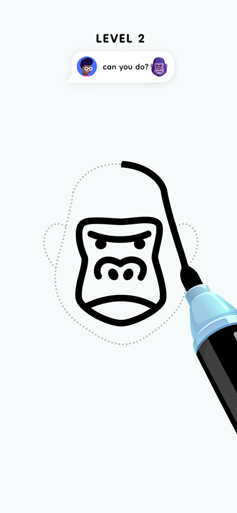 Drawing a gorilla outline using a digital marker in the Color Page ASMR relaxation game.