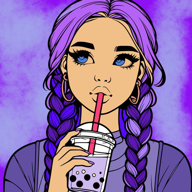 realistic girl with braided hair drinking boba