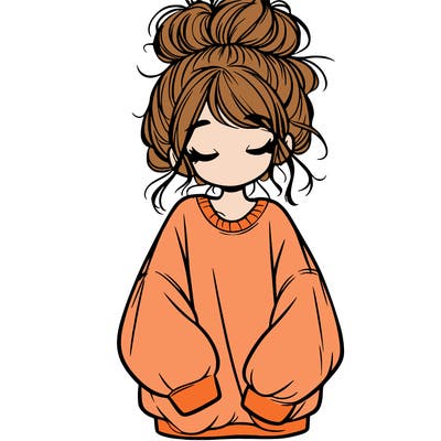 girl with baggy sweatshirt and messy bun