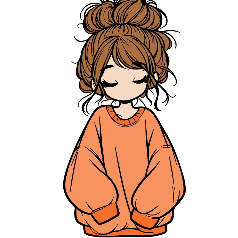 girl with baggy sweatshirt and messy bun