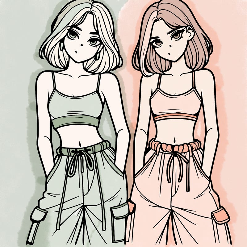 two girls with crop top with baggy pants