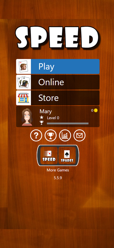 Speed the Card Game Spit Slam - Main menu screen of Speed the Card Game with Play and Online modes