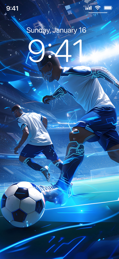 Football Wallpapers 4K | HD - Futuristic soccer player wallpaper in neon blue on an iPhone lock screen